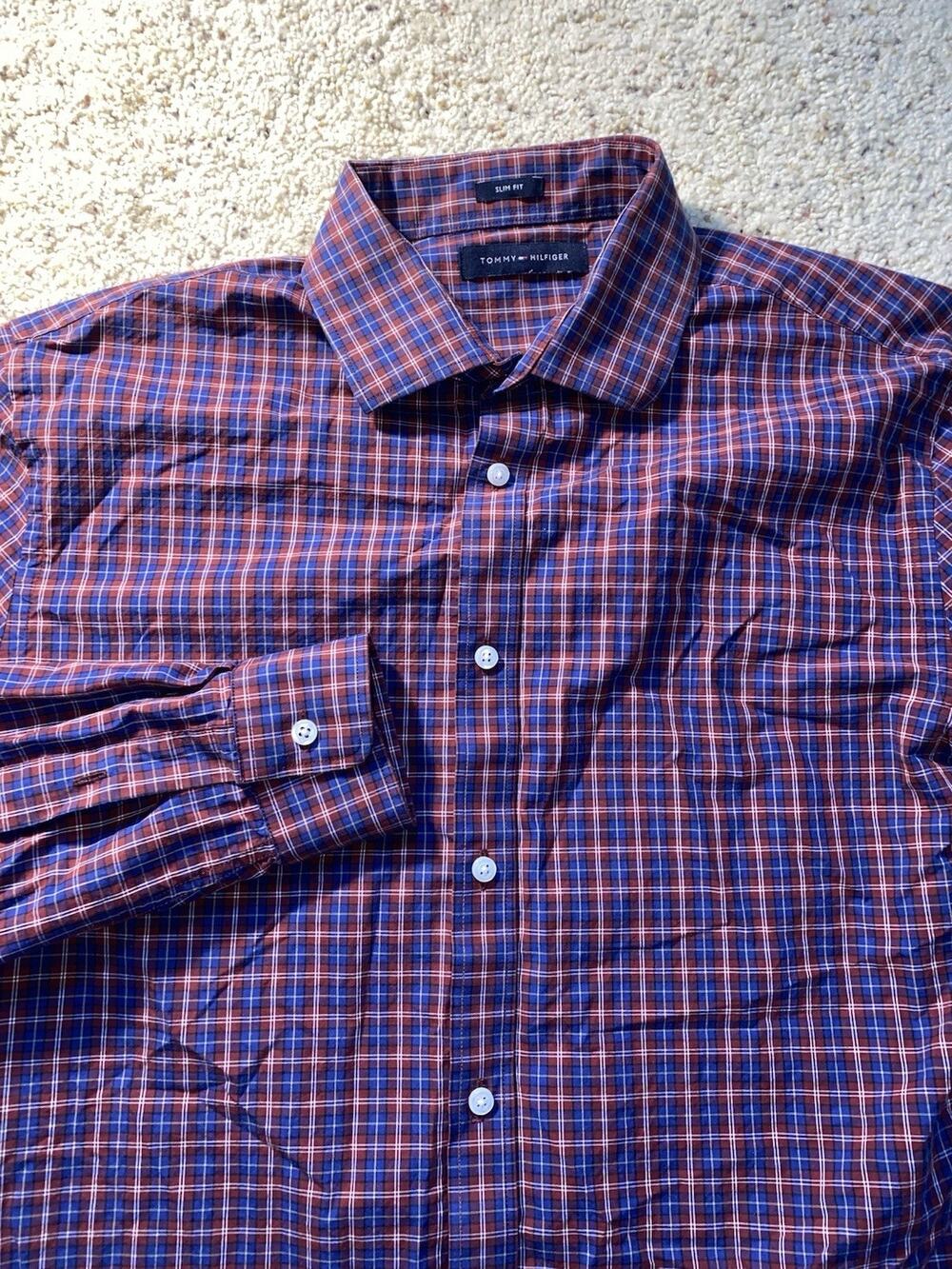 Tommy Hilfiger Slim Fit Mens Size 16.5 Button Up Down Dress Work Shirt